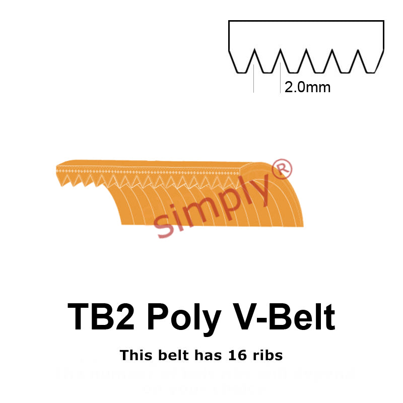TB2-380 Megadyne Megarib Polyurethane Poly V-Belt 380mm/15 inch Length - 16 Ribs - Allow 2-3 Days