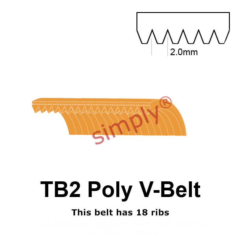 TB2-1186 Megadyne Megarib Polyurethane Poly V-Belt 1186mm/46.7 inch Length - 18 Ribs - Allow 2-3 Days
