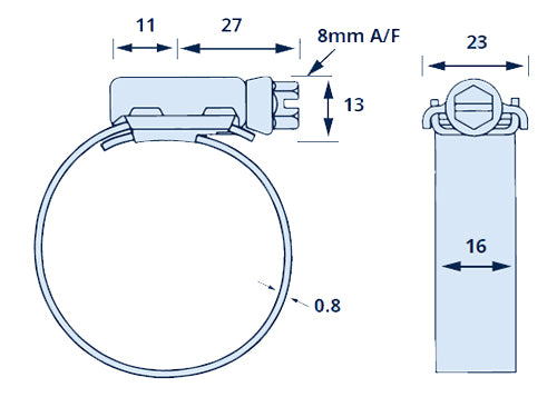 JCS HTM160 304 Stainless Steel Hi-Torque Hose Clip Adjustment Range 130-160mm Band Width 16mm