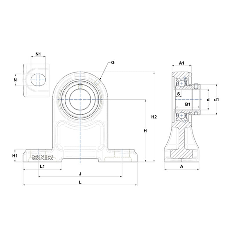 SNR ESPH208N Metric Cast Iron High Centre Height Two Bolt Pillow / Plummer Block Housing with 40mm Bore Eccentric Collar Insert - Allow 2-3 Days