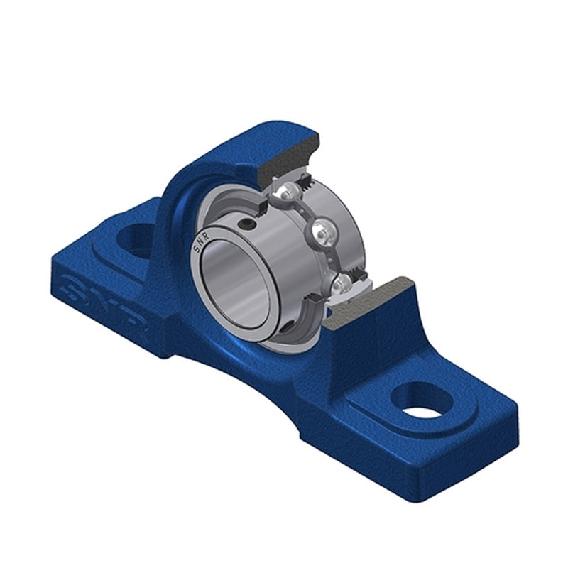 SNR UCP207L3CO Metric Cast Iron Two Bolt Pillow / Plummer Block Housing with 35mm Bore Insert with Triple Lip Seal and Steel Plate Cover - Open Version - Allow 2-3 Days