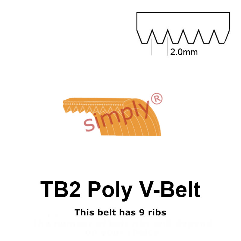 TB2-400 Megadyne Megarib Polyurethane Poly V-Belt 400mm/15.7 inch Length - 9 Ribs - Allow 2-3 Days