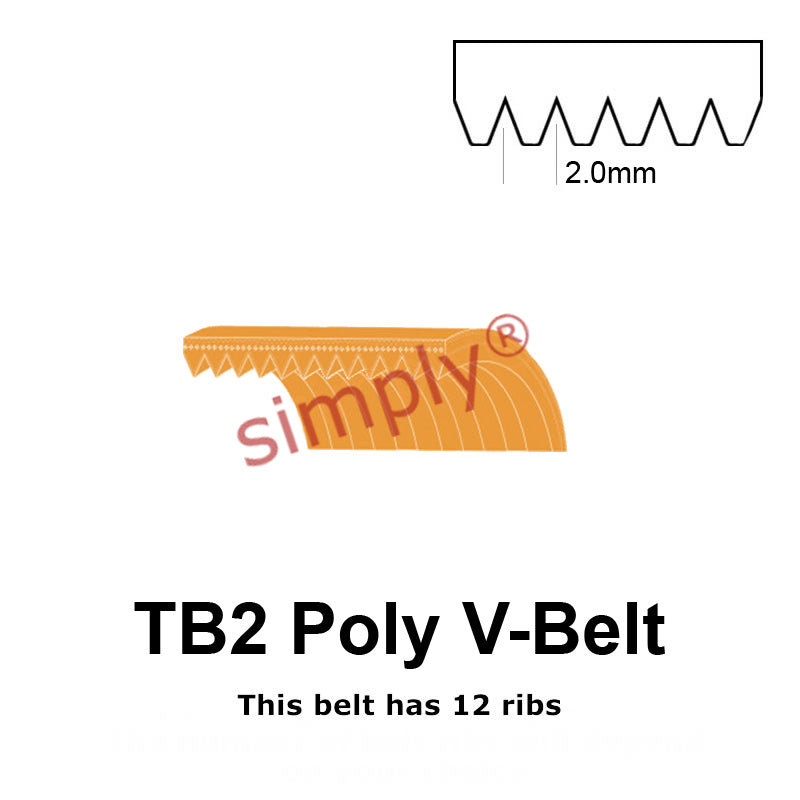 TB2-660 Megadyne Megarib Polyurethane Poly V-Belt 660mm/26 inch Length - 12 Ribs
