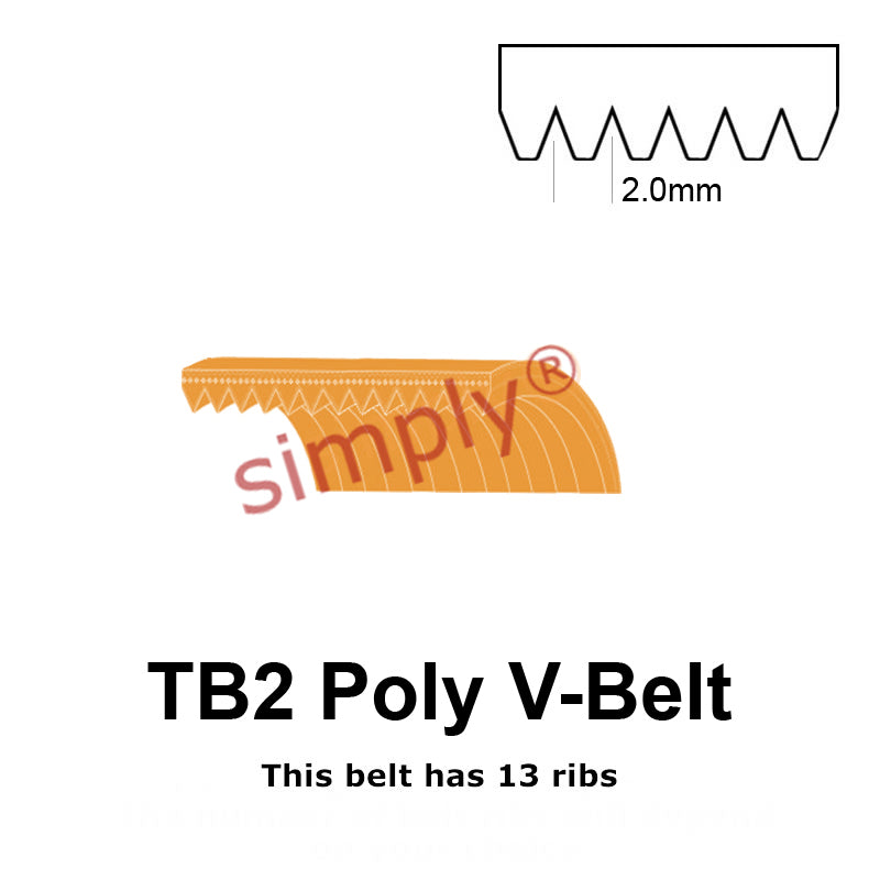 TB2-345 Megadyne Megarib Polyurethane Poly V-Belt 345mm/13.6 inch Length - 13 Ribs - Allow 2-3 Days