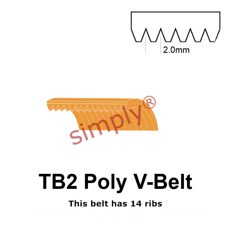 TB2-295 Megadyne Megarib Polyurethane Poly V-Belt 295mm/11.6 inch Length - 14 Ribs - Allow 2-3 Days