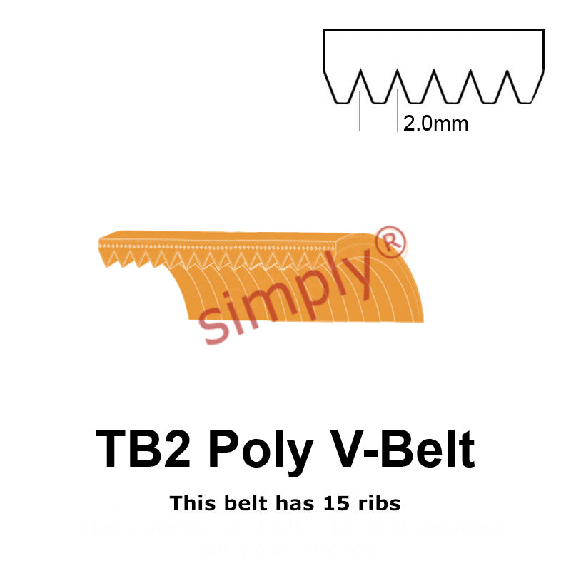 TB2-310 Megadyne Megarib Polyurethane Poly V-Belt 310mm/12.2 inch Length - 15 Ribs - Allow 2-3 Days