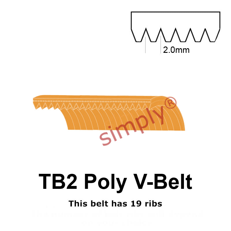 TB2-660 Megadyne Megarib Polyurethane Poly V-Belt 660mm/26 inch Length - 19 Ribs - Allow 2-3 Days