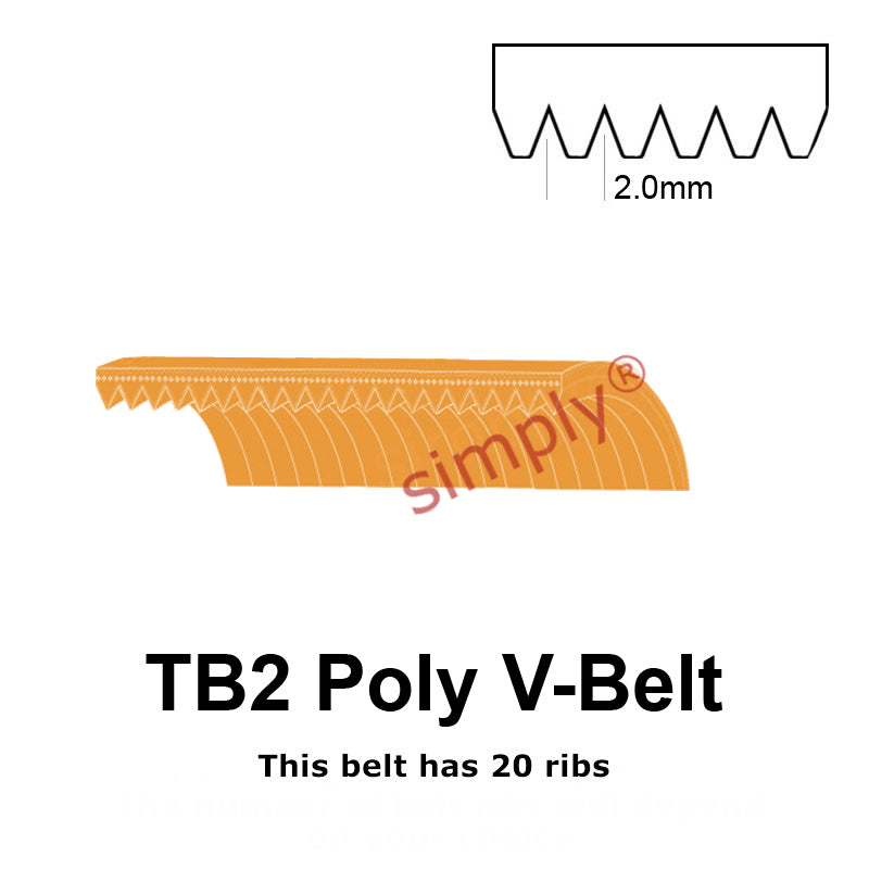 TB2-360 Megadyne Megarib Polyurethane Poly V-Belt 360mm/14.2 inch Length - 20 Ribs - Allow 2-3 Days