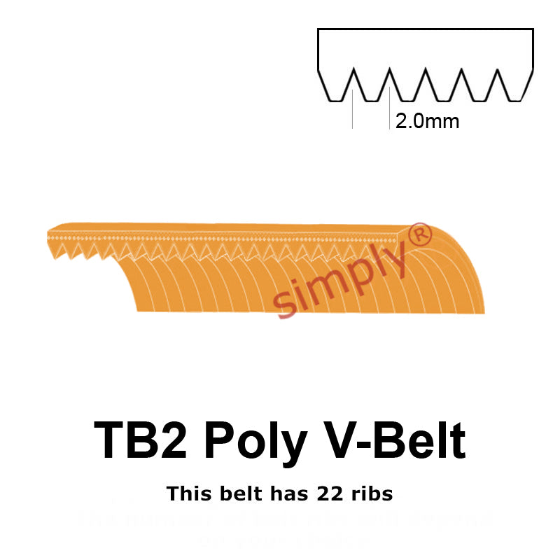 TB2-430 Megadyne Megarib Polyurethane Poly V-Belt 430mm/16.9 inch Length - 22 Ribs - Allow 2-3 Days