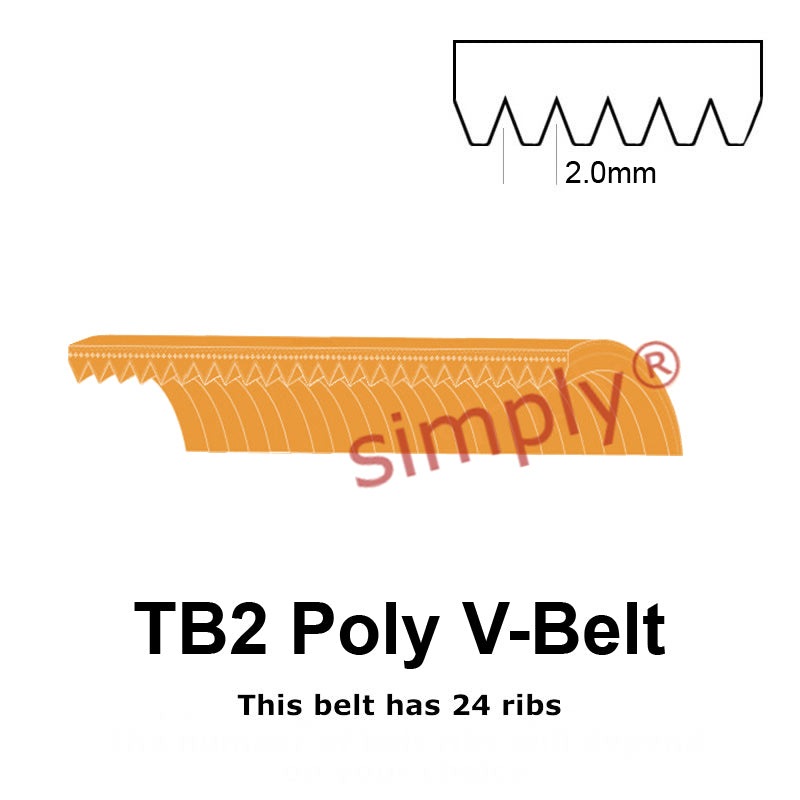 TB2-510 Megadyne Megarib Polyurethane Poly V-Belt 510mm/20.1 inch Length - 24 Ribs - Allow 2-3 Days