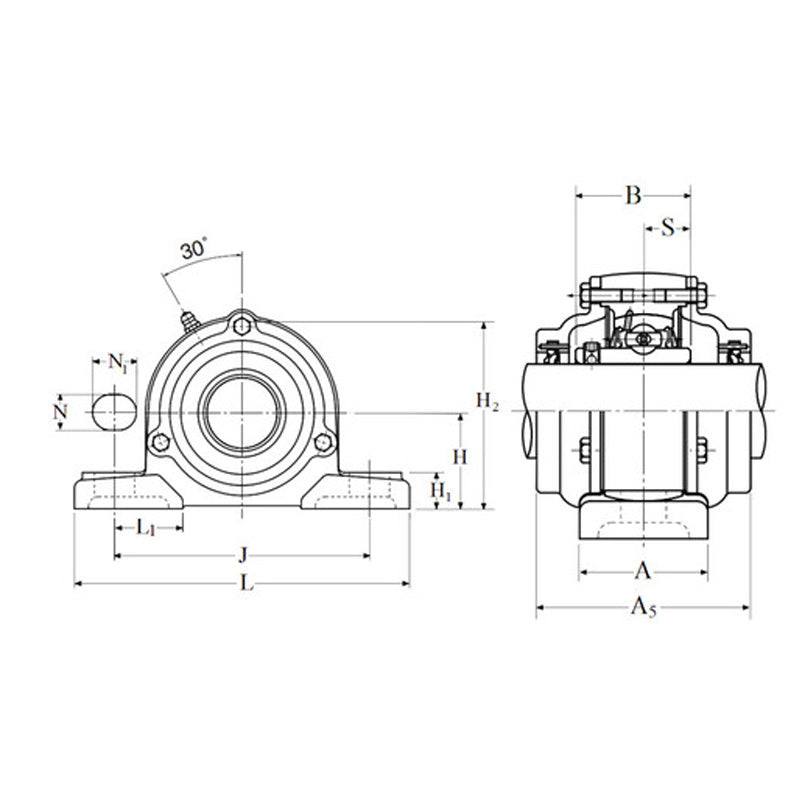 NTN C-UCP213-208D1 Imperial Cast Iron Two Bolt Pillow / Plummer Block Housing with 2-1/2 inch Bore Insert with Cast Iron Cover - Open Version - Allow 2-3 Days