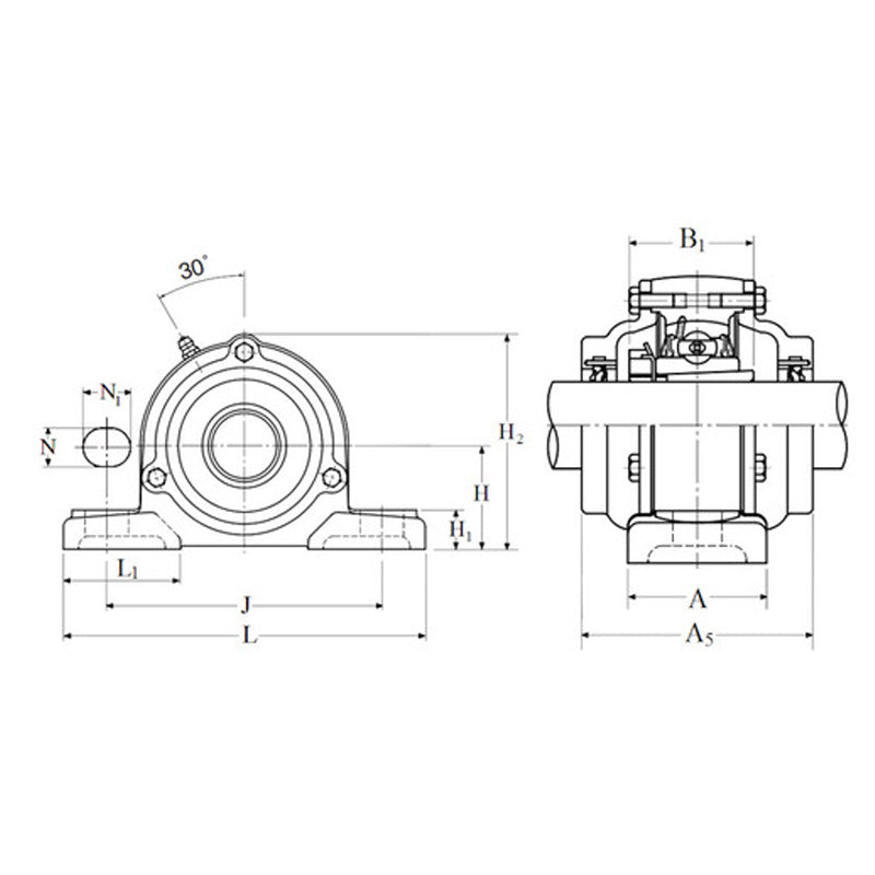 NTN C-UKPX08ED1/HE2308X Imperial Cast Iron Two Bolt Pillow / Plummer Block Housing with Cast Iron Cover - Open Version - Insert and Adaptor Sleeve Fits 1-1/4 inch Shaft - Allow 2-3 Days