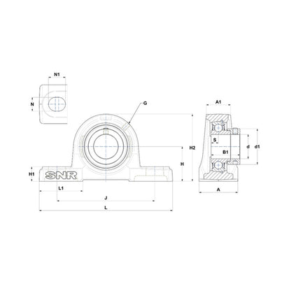 SNR ESP212 Metric Cast Iron Two Bolt Pillow / Plummer Block Housing with 60mm Eccentric Collar Insert - Allow 2-3 Days