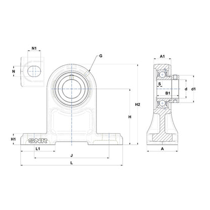 SNR ESPH208 Metric Cast Iron High Centre Height Two Bolt Pillow / Plummer Block Housing with 40mm Bore Eccentric Collar Insert - Allow 2-3 Days