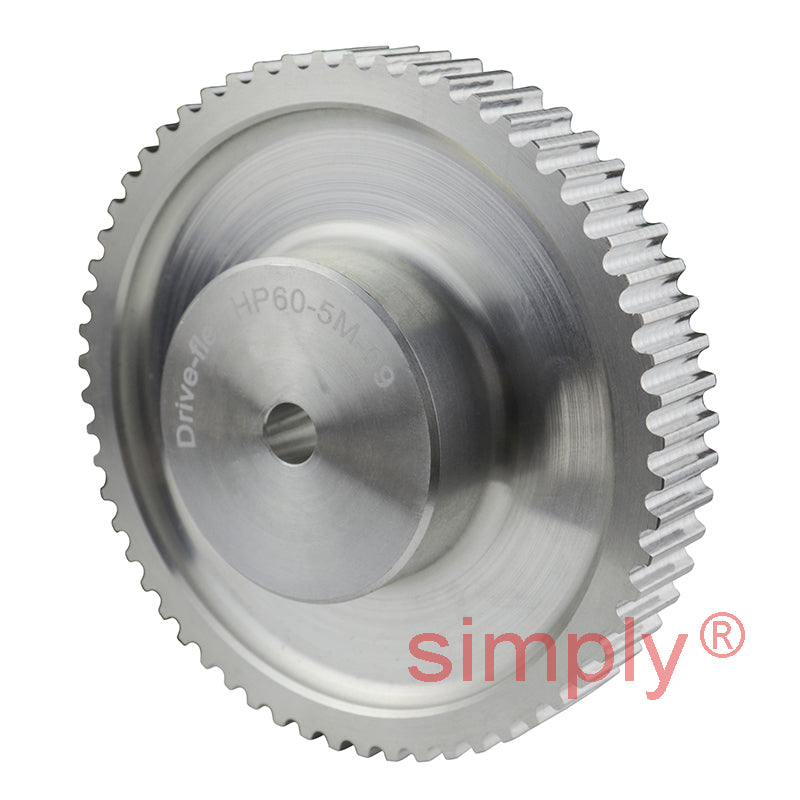 Drive-Flex P60-5M-09 - 5mm Pitch 60 Tooth Flangeless HTD Type Aluminium Pilot Bore Timing Pulley for 9mm Wide Belts