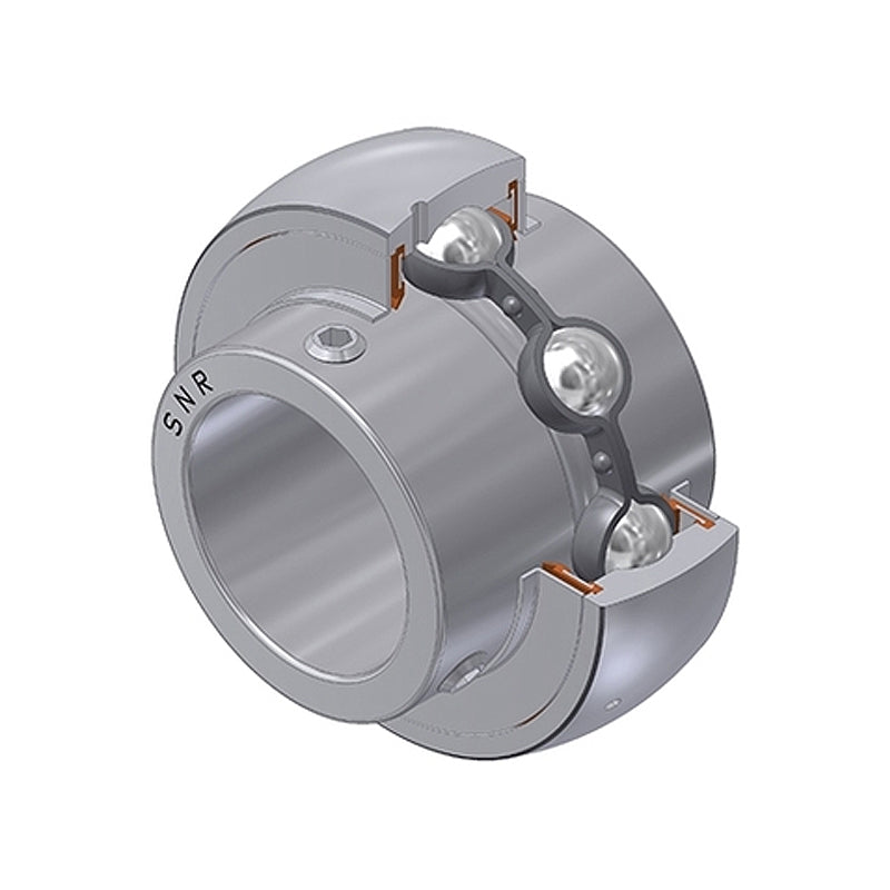 SNR MUC207-23FD Imperial Stainless Full Width Spherical Outer Food Safe Bearing Insert 1-7/16 inch Bore 72mm Outside Diameter with Grub Screws - Allow 2-3 Days