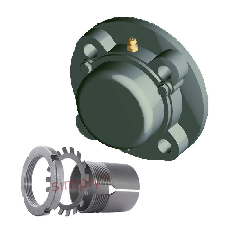 NTN C-UKFC211SD1/HS2311 Imperial Four Bolt Cast Iron Round Flanged Housing with Cast Iron Cover - Open Version - Insert and Adaptor Sleeve Fits 1-7/8 inch Shaft - Allow 2-3 Days