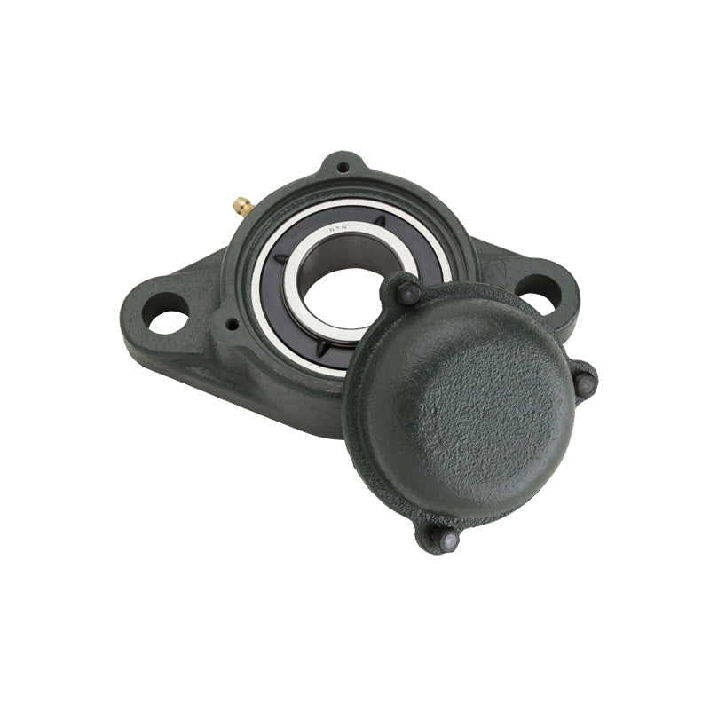 NTN CM-UKFL308D1/H2308X Metric Two Bolt Cast Iron Oval Housing with Cast Iron Cover - Closed Version - Insert and Adaptor Sleeve Fits 35mm Shaft - Allow 2-3 Days