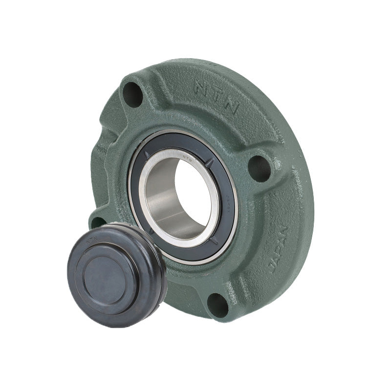 NTN SM-UKFC207SD1/HS2307 Imperial Four Bolt Cast Iron Round Flanged Housing with Steel Plate Cover - Closed Version - Insert and Adaptor Sleeve Fits 1-1/8 inch Shaft - Allow 2-3 Days
