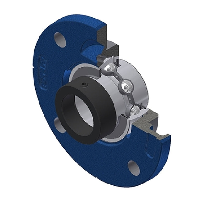 SNR EXFCE206 Metric Four Bolt Cast Iron Round Flanged Housing with 30mm Eccentric Collar Insert - Allow 2-3 Days