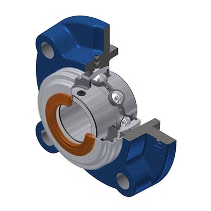 SNR UCFC209CC Metric Four Bolt Cast Iron Round Flanged Housing with 45mm Insert with Narrow Steel Plate Cover - Closed Version - Allow 2-3 Days