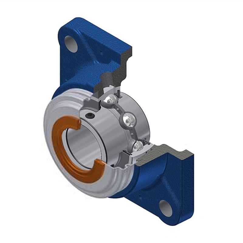 SNR UCFE209CC Metric Four Bolt Square Cast Iron Flange Housing with 45mm Bore Insert with Narrow Steel Plate Cover - Closed Version - Allow 2-3 Days