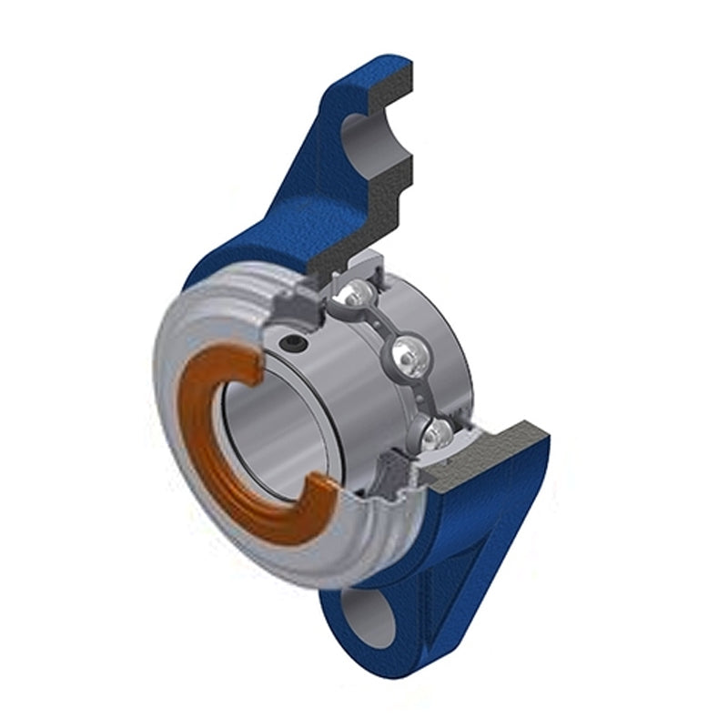 SNR UCFL212-36CC Imperial Two Bolt Oval Cast Iron Flange Housing with 2-1/4 inch Bore Insert with Narrow Steel Plate Cover - Closed Version - Allow 2-3 Days