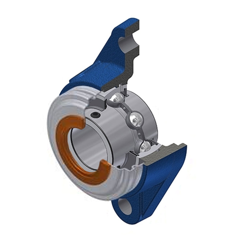 SNR UCFLE208-25CC Imperial Two Bolt Oval Cast Iron Flange Housing with 1-9/16 inch Bore Insert with Narrow Steel Plate Cover - Closed Version - Allow 2-3 Days