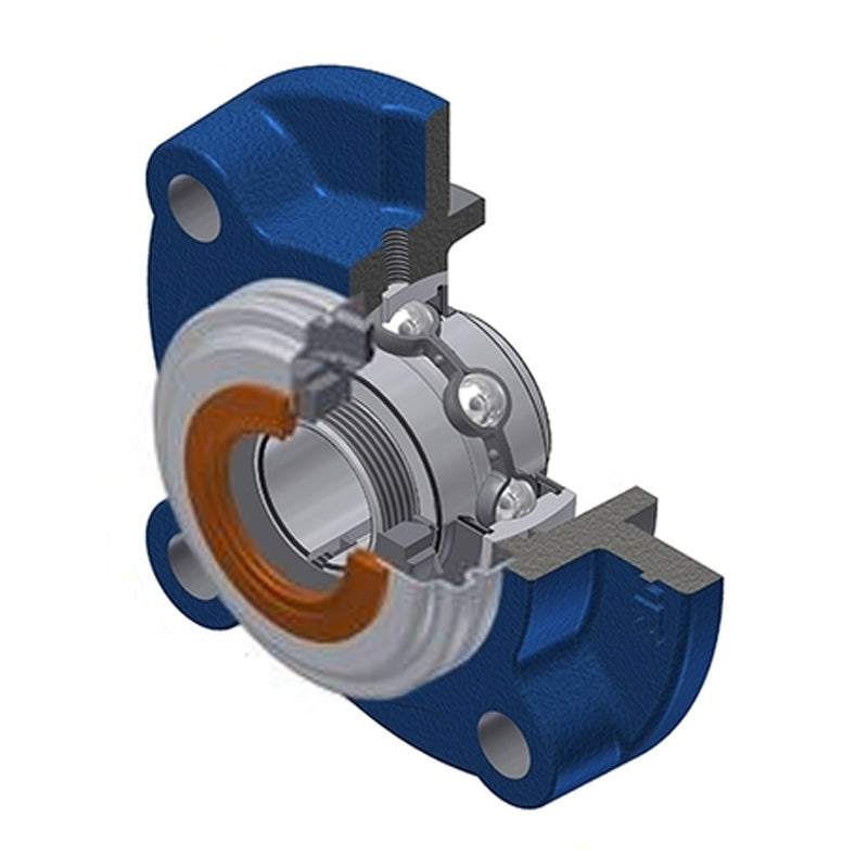 SNR UKFC206HCC Metric Four Bolt Cast Iron Round Flanged Housing Insert with Narrow Steel Plate Cover and Adaptor Sleeve Fits 25mm Shaft - Closed Version - Allow 2-3 Days