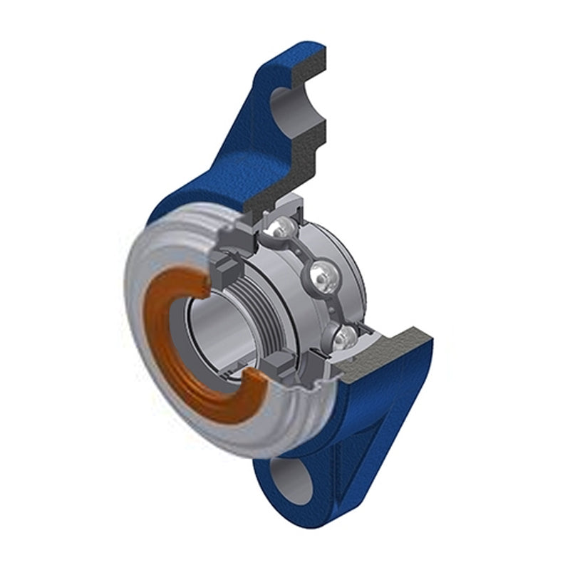 SNR UKFL210HCC Metric Two Bolt Cast Iron Oval Housing with Narrow Steel Plate Cover - Closed Version - Insert and Adaptor Sleeve Fits 45mm Shaft - Allow 2-3 Days