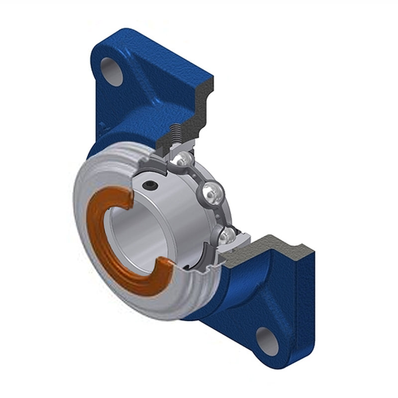 SNR USF205CC Metric Four Bolt Square Cast Iron Flange Housing with 25mm Bore Insert with Narrow Steel Plate Cover - Closed Version - Allow 2-3 Days