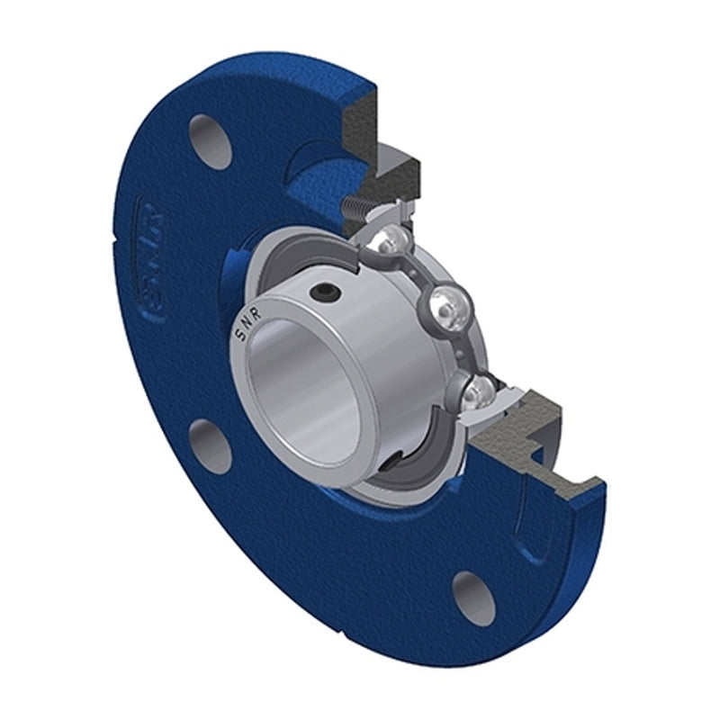 SNR USFCE202 Metric Four Bolt Cast Iron Round Flanged Housing with 15mm Insert - Allow 2-3 Days