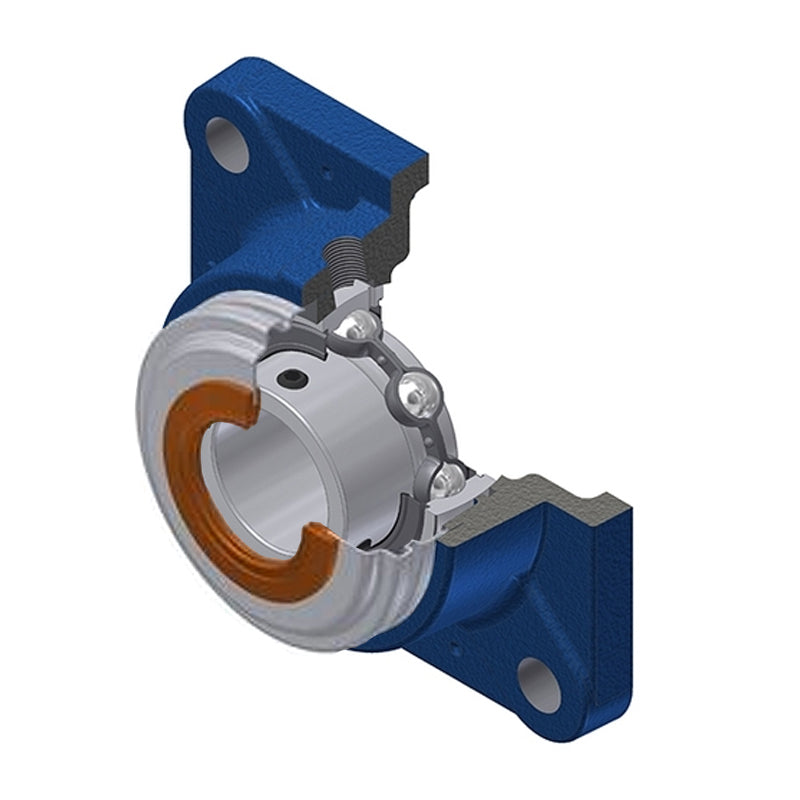 SNR USFE205CC Metric Four Bolt Square Cast Iron Flange Housing with 25mm Bore Insert with Narrow Steel Plate Cover - Closed Version - Allow 2-3 Days