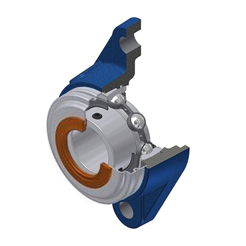 SNR USFLE204CO Metric Two Bolt Oval Cast Iron Flange Housing with 20mm Bore Insert with Narrow Steel Plate Cover - Open Version - Allow 2-3 Days