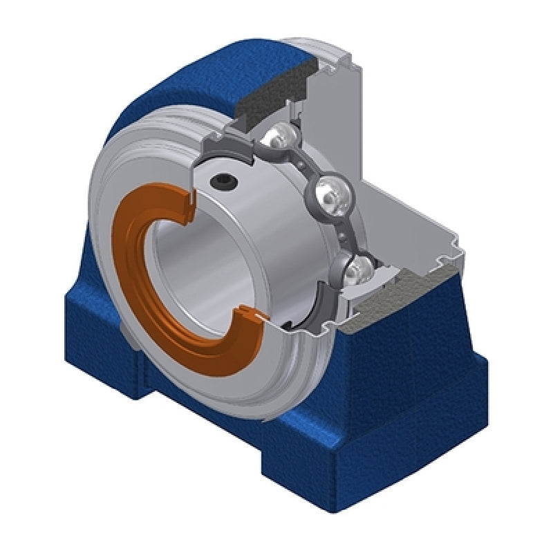 SNR USPG209CO Threaded Base Small Footprint Metric Pillow / Plummer Block Housing with 45mm Bore Insert with Narrow Steel Plate Cover - Open Version - Allow 2-3 Days