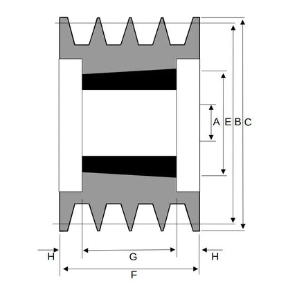 PowerDrive 132X4SPB 132mm Pitch Diameter SPB Section Tapered Locking Bush Type Pulley with 4 Grooves (Bush not Incl.) - Allow 2-3 Days