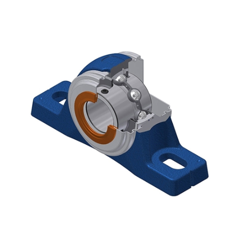 SNR UCPLE209CC Metric Cast Iron Two Bolt Pillow / Plummer Block Housing with 45mm Bore Insert with Narrow Steel Plate Cover - Closed Version - Allow 2-3 Days