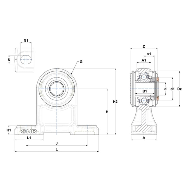 SNR UKPH205HCO Metric Cast Iron High Centre Height Two Bolt Pillow / Plummer Block Housing with Narrow Steel Plate Cover - Open Version - Insert and Adaptor Sleeve Fits 20mm Shaft - Allow 2-3 Days