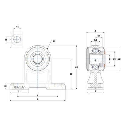 SNR UKPH206HCO Metric Cast Iron High Centre Height Two Bolt Pillow / Plummer Block Housing with Narrow Steel Plate Cover - Open Version - Insert and Adaptor Sleeve Fits 25mm Shaft - Allow 2-3 Days