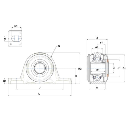 SNR UKPLE209HCC Metric Cast Iron Two Bolt Pillow / Plummer Block Housing with Narrow Steel Plate Cover - Closed Version - Insert and Adaptor Sleeve Fits 40mm Shaft - Allow 2-3 Days