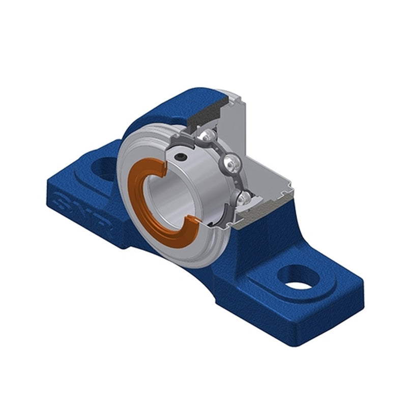 SNR USP203CC Metric Cast Iron Two Bolt Pillow / Plummer Block Housing with 17mm Bore Insert with Narrow Steel Plate Cover - Closed Version - Allow 2-3 Days