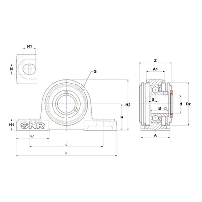 SNR USP201CO Metric Cast Iron Two Bolt Pillow / Plummer Block Housing with 12mm Bore Insert with Narrow Steel Plate Cover - Open Version - Allow 2-3 Days